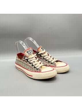 Converse Shoes Mens 4.5 Womens 6.5 Geometric Beige Red Canvas All Star Sneakers